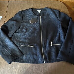 Adrienne Vittadini Black Textured Zip Up Lightweight Blazer Jacket NEW Large